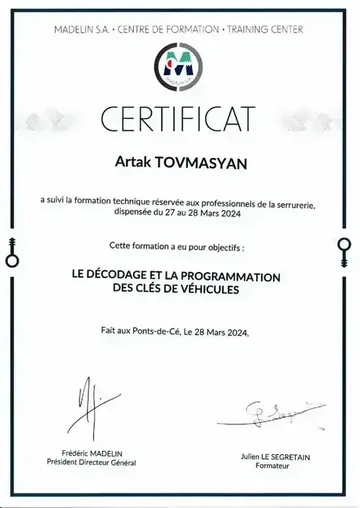 Madelin – Décodage et programmation des clés de véhicules – ART Serrurerie Multi-Service