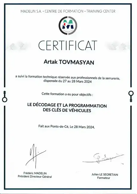 Madelin – Décodage et programmation des clés de véhicules – ART Serrurerie Multi-Service
